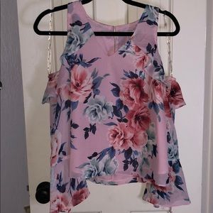 NWT Pink Floral Shoulder cut out blouse